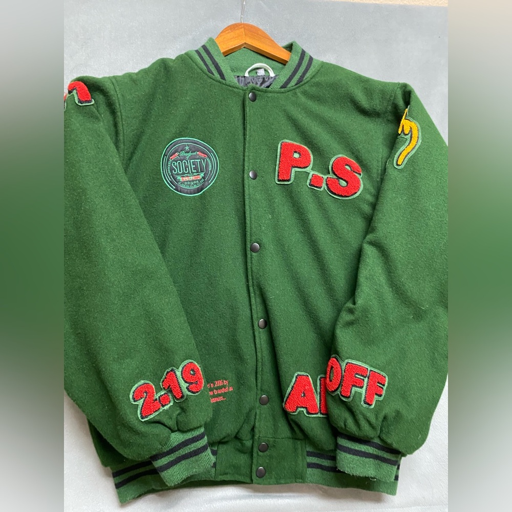 Product Of Society 2006 Varsity Jacket XL Green Wool Bomber Streetwear Y2K VTG - Picture 15 of 16